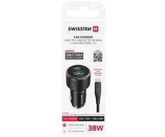 „Swissten PD USB-C“ / USB automobilinis įkroviklis 38 W su USB-C - USB-C laidas 1 m
