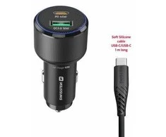 Įkroviklis Swissten PD USB-C / USB Car Charger 63W with USB-C - USB-C Cable 1m