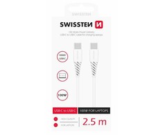 BBC Duomenų kabelis SWISSTEN TPE USB-C/USB-C (PD) 5A (100W) 2,5 m, baltas