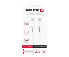 BBC Duomenų kabelis SWISSTEN TPE USB-C/USB-C (PD) 5A (100W) 2,5 m, baltas