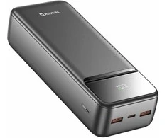 SWISSTEN, Nešiojamoji baterija, POWER LINE II, Li-Pol, 5/9/12V, telefonams ir kitiems įrenginiams įkrauti, 22013948, 30000mAh, juoda
