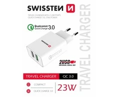 Swissten Premium kelioninis įkroviklis 2x USB / QC3.0 23W