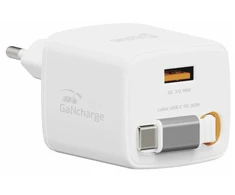 Swissten SlideCHARGE Power Charger GaN 30W USB-A 18W With retractable USB-C cable 0.75m baltas