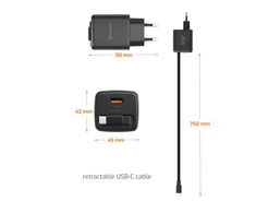 Įkroviklis Swissten SWISSTEN Adapteris sieciowy SlideCHARGE GaN 45W, 1 port, su kablem USB-C