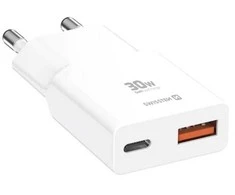 Swissten Plonas kelioninis GaN USB-C / USB įkroviklis 30 W