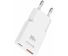 Swissten Plonas kelioninis GaN USB-C / USB įkroviklis 30 W