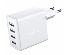 Swissten Smart IC Premium kelioninis įkroviklis 4 x USB 4A / 20W su automatiniu optimalaus maitinimo įkrovimu