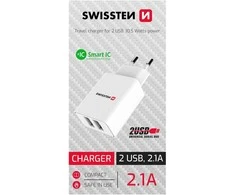 SWISSTEN síťový adaptér Smart IC 2x USB-A bílá
