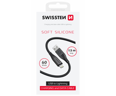 Swissten minkštas silikoninis duomenų kabelis USB / Lightning 1,5 m / 60 W
