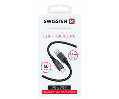 Swissten minkštas silikoninis duomenų kabelis USB / USB-C / 1,5 m / 60 W