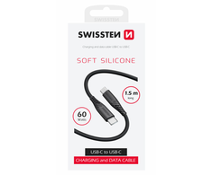 Swissten minkštas silikoninis 60 W duomenų kabelis USB-C – USB-C 1,5 m