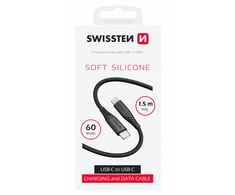 Swissten minkštas silikoninis 60 W duomenų kabelis USB-C – USB-C 1,5 m