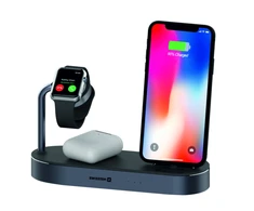 Swissten „Prestigio Swistten 4in1 MFI“ belaidė įkrovimo stotelė, 45 W, skirta „Apple iPhone“ / „iPod“ / „Apple Watch“