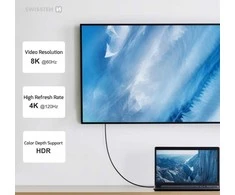 „Swissten TB3“ ir „TB4“ / USB 4.0 / 8K@60Hz / 40 Gb/s / 240 W USB-C duomenų ir vaizdo kabelis 1,5 m