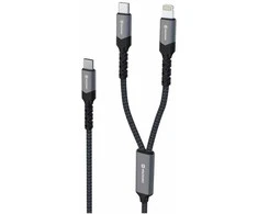 „Swissten Textile 2in1“ USB-C / apšvietimo laidas 100 W 1,5 m