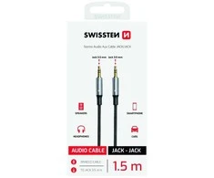 SWISSTEN TEXTILE jungiamasis garso laidas, lizdas 3,5 mm (M) - lizdas 3,5 mm (M) 1,5 m juodas