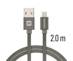 Swissten Textile Fast Charge 3A Lightning Data ir įkrovimo kabelis 2m