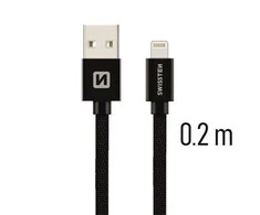 Swissten Textile Fast Charge 3A Lightning Data ir įkrovimo kabelis 20 cm