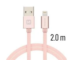 Swissten Textile Fast Charge 3A Lightning Data ir įkrovimo kabelis 2m