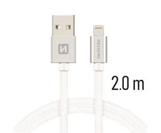 Swissten Textile Fast Charge 3A Lightning Data ir įkrovimo kabelis 2m