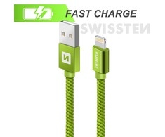 Swissten Textile Fast Charge 3A Lightning Data ir įkrovimo kabelis 2m