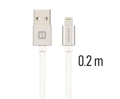 Swissten Textile Fast Charge 3A Lightning Data ir įkrovimo kabelis 20 cm