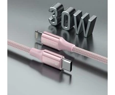 SWISSTEN TEXTILE II duomenų kabelis USB-C – žaibiškas 1,5 m rožinis