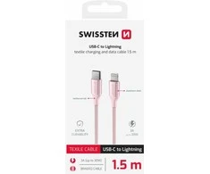 SWISSTEN TEXTILE II duomenų kabelis USB-C – žaibiškas 1,5 m rožinis