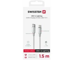 SWISSTEN TEXTILE II duomenų kabelis USB-C – žaibiškas 1,5 m baltas