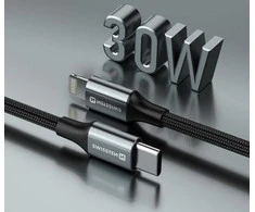 SWISSTEN TEXTILE II datový kabelis USB-C - Lightning 1.5m juoda