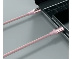 SWISSTEN TEXTILE II duomenų kabelis USB-C - USB-C 1,5 m rožinis