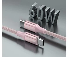 SWISSTEN TEXTILE II duomenų kabelis USB-C - USB-C 1,5 m rožinis