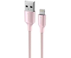SWISSTEN TEXTILE II duomenų kabelis USB - Lightning 1,5m rožinis