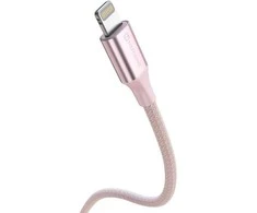 SWISSTEN TEXTILE II duomenų kabelis USB - Lightning 1,5m rožinis