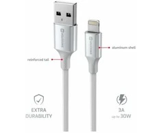 SWISSTEN TEXTILE II duomenų kabelis USB - Lightning 1,5m baltas