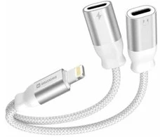 SWISSTEN TEXTILE Įkrovimo garso adapteris Lightning (M) - 2x Lightning (F) 0,12 m baltas