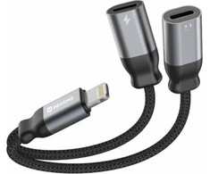 Swissten Textile Lightning Audio Charging Adapteris 2x Lightning 0.12m