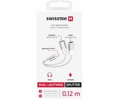 SWISSTEN TEXTILE Įkrovimo garso adapteris Lightning (M) - 2x Lightning (F) 0,12 m baltas