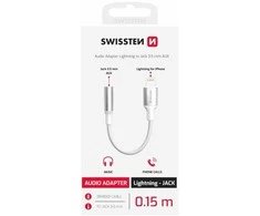 AV adapteris „Swissten“ tekstilinis „Lightning“ į 3,5 mm lizdą, 15 cm