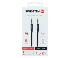 Garso kabelis 3,5 mm 1,5 m Swissten tekstilė - juoda