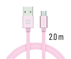 Swissten tekstylny USB - mikro USB 2.0m rožinė-auksinė