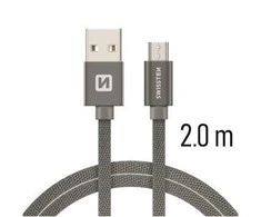 Swissten Textile greito įkrovimo universalus mikro USB laidas 2m Pilkas