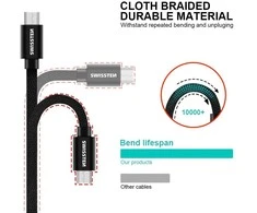 „Swissten Textile“ greito įkrovimo universalus „Micro USB“ duomenų ir įkrovimo laidas, 0,2 m