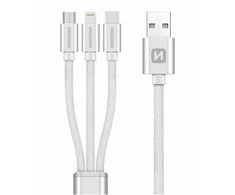 Swissten Textile Universal 3in1 USB-C / Lightning Data MFI / MircoUSB kabelis 1,2 m