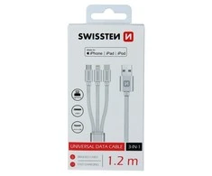 Swissten Textile Universal 3in1 USB-C / Lightning Data MFI / MircoUSB kabelis 1,2 m