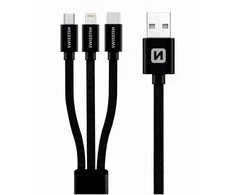 USB kabelis Swissten USB-A - USB-C + microUSB + Žaibas 1,2 m Juodas (72501101)