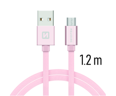 Swissten tekstylny USB - mikro USB 1.2m rožinė-auksinė
