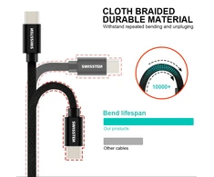 Swissten Textile Universal Quick Charge 3.1 USB-C / USB-C Data and Charging Cable 3m juodas