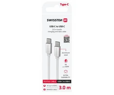Swissten Swissten Textile Universal Quick Charge 3.1 USB-C / USB-C Data and Charging Cable 3m sidabrinis