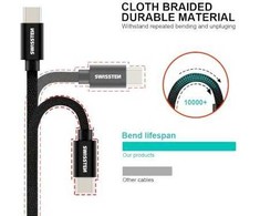 Swissten Textile Universal Quick Charge 3.1 USB-C / USB-C Data and Charging Cable 0.2m sidabrinis